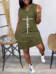 Logo V-Neck Sleeveless Dress Ins Street