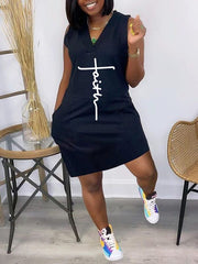 Logo V-Neck Sleeveless Dress Ins Street