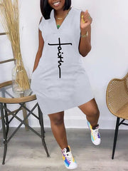 Logo V-Neck Sleeveless Dress Ins Street