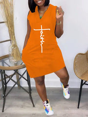 Logo V-Neck Sleeveless Dress Ins Street