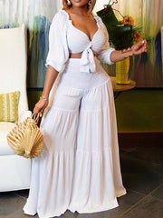 Tied Crop Top & Wide-Leg Pants Set Ins Street