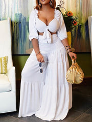 Tied Crop Top & Wide-Leg Pants Set Ins Street