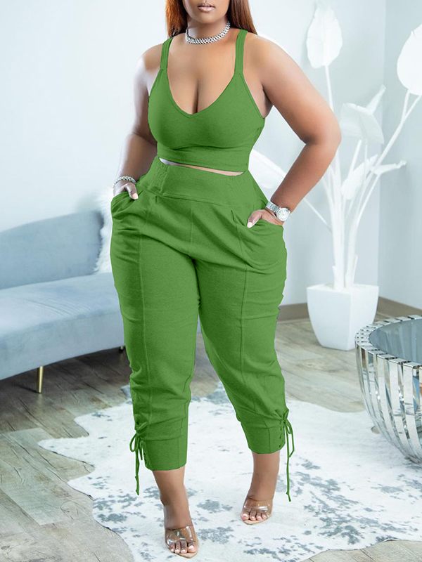 Solid Tank Top & Lace-Up Pants Set--Clearance Ins Street