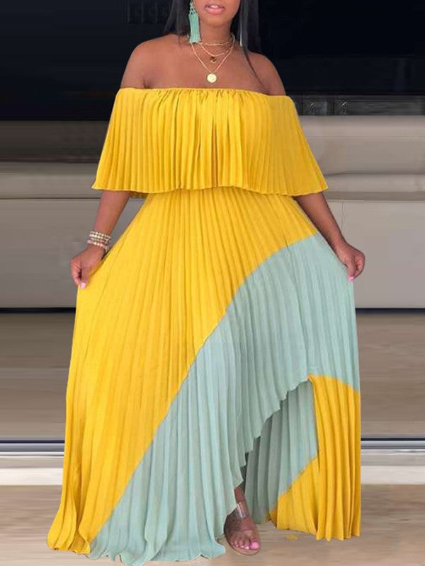 Flounce Pleated Dress Ins Street