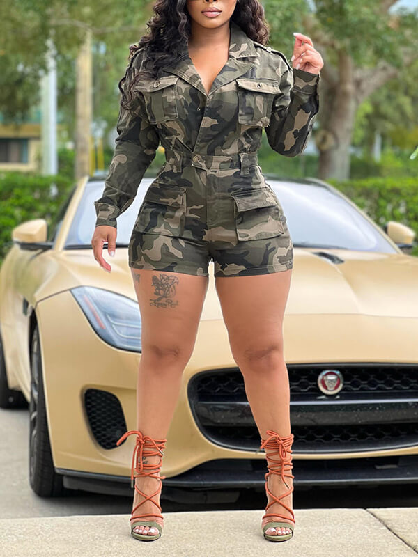 Camo Cargo Romper Ins Street