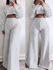 Raw-cut Sweatshirt & Wide-Leg Pants Set Ins Street