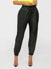 Drawstring Faux-Leather Jogger Pants Ins Street