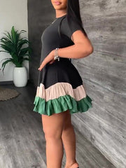 Three-Tone Frilled Dress Ins Street