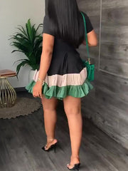 Three-Tone Frilled Dress Ins Street