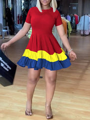 Three-Tone Frilled Dress Ins Street