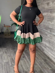 Three-Tone Frilled Dress Ins Street