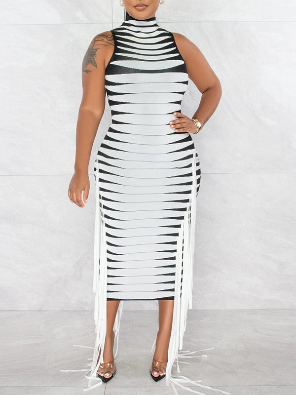 Fringe Combo Sleeveless Dress Ins Street