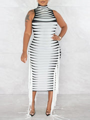 Fringe Combo Sleeveless Dress Ins Street