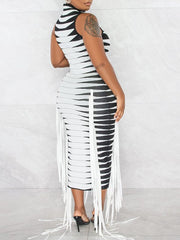 Fringe Combo Sleeveless Dress Ins Street