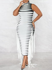 Fringe Combo Sleeveless Dress Ins Street