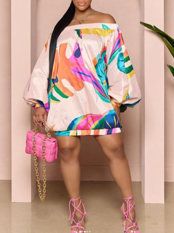 Printed Off-Shoulder Parachute Dress Ins Street