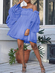 Frilled Off-Shoulder Tent Dress Ins Street