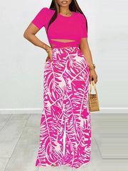 Puff Shoulder T-Shirt & Printed Wide-Leg Pants Set Ins Street