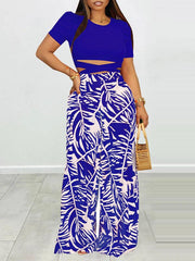 Puff Shoulder T-Shirt & Printed Wide-Leg Pants Set Ins Street