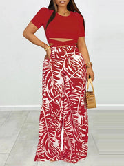 Puff Shoulder T-Shirt & Printed Wide-Leg Pants Set Ins Street