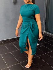 Solid Cropped Top & Slit Skirt Set Ins Street