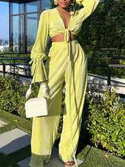 Ribbed Tied Top & Pants Set Ins Street