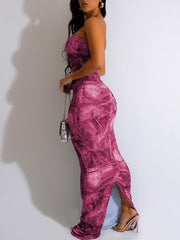 Denim-Print Strapless Dress Ins Street