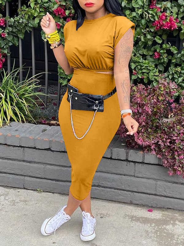 Padded-Shoulder Crop Top & Skirt Set Ins Street