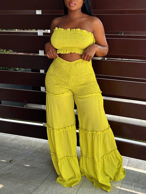 Smocked Bandeau Top & Wide-Leg Pants Set Ins Street