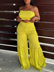 Smocked Bandeau Top & Wide-Leg Pants Set Ins Street