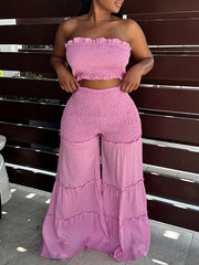 Smocked Bandeau Top & Wide-Leg Pants Set Ins Street