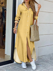 Solid Side-Slit Shirt Dress Ins Street