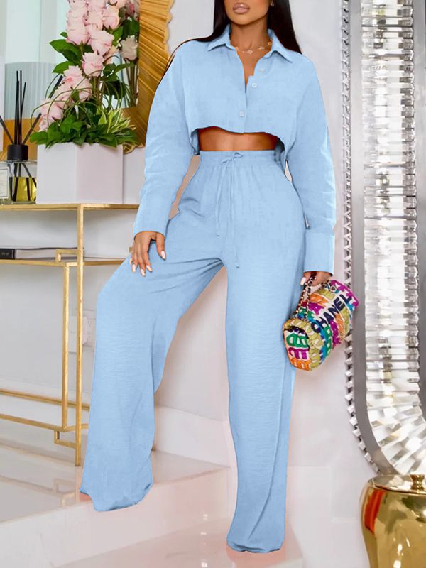 Cropped Shirt & Wide-Leg Pants Set Ins Street