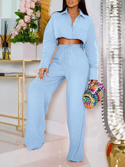 Cropped Shirt & Wide-Leg Pants Set Ins Street