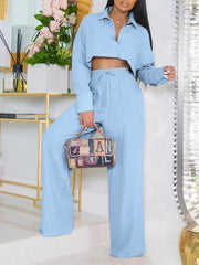 Cropped Shirt & Wide-Leg Pants Set Ins Street
