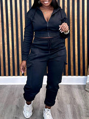 Zip-Front Hoodie & Cargo Pants Set Ins Street