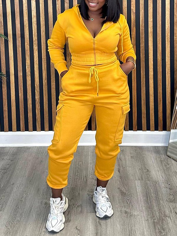 Zip-Front Hoodie & Cargo Pants Set Ins Street