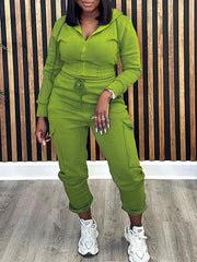 Zip-Front Hoodie & Cargo Pants Set Ins Street