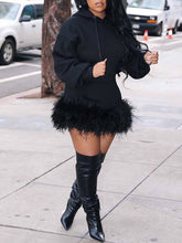 Feather Combo Hooded Dress Ins Street