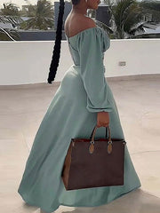 Off-Shoulder Crop Top & Slit Skirt Set Ins Street