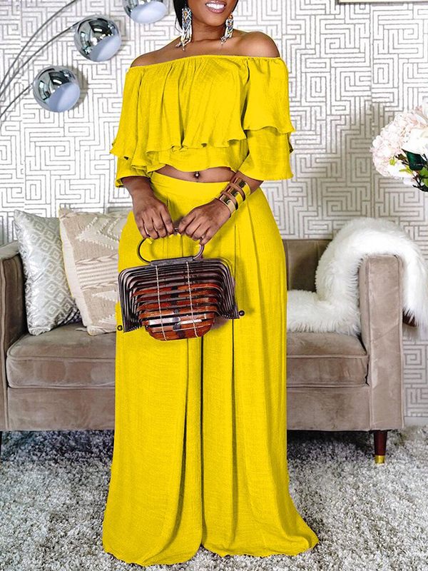 Off-Shoulder Top & Wide-Leg Pants Set Ins Street