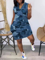 Camo V-Neck Sleeveless Dress Ins Street