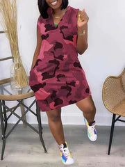 Camo V-Neck Sleeveless Dress Ins Street