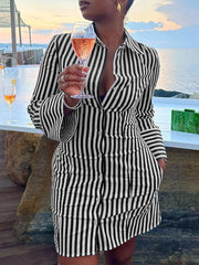 Stripe Shirt Dress Ins Street