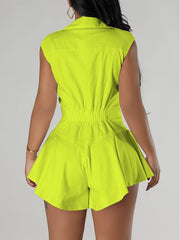 Button-Front Sleeveless Romper Ins Street