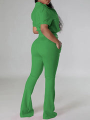 Solid Zip Top & Drawstring Pants Set Ins Street