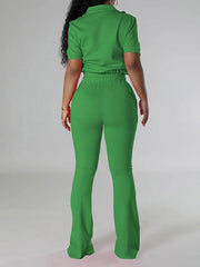 Solid Zip Top & Drawstring Pants Set Ins Street