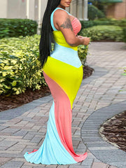 Colorblock Combo Cutout Dress Ins Street