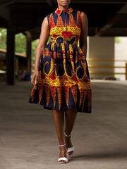 Printed Sleeveless Tied Shirt Dress Ins Street