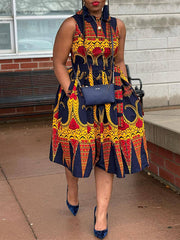 Printed Sleeveless Tied Shirt Dress Ins Street